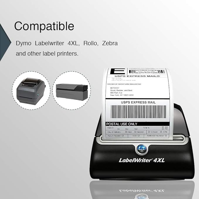 BETCKEY Colored Labels Compatible with Dymo 1744907 (4" x 6") Extra Large Shipping Labels, Compatible for Dymo LabelWriter Thermal 4XL & Zebra Desktop Printers [6 Rolls, Green]