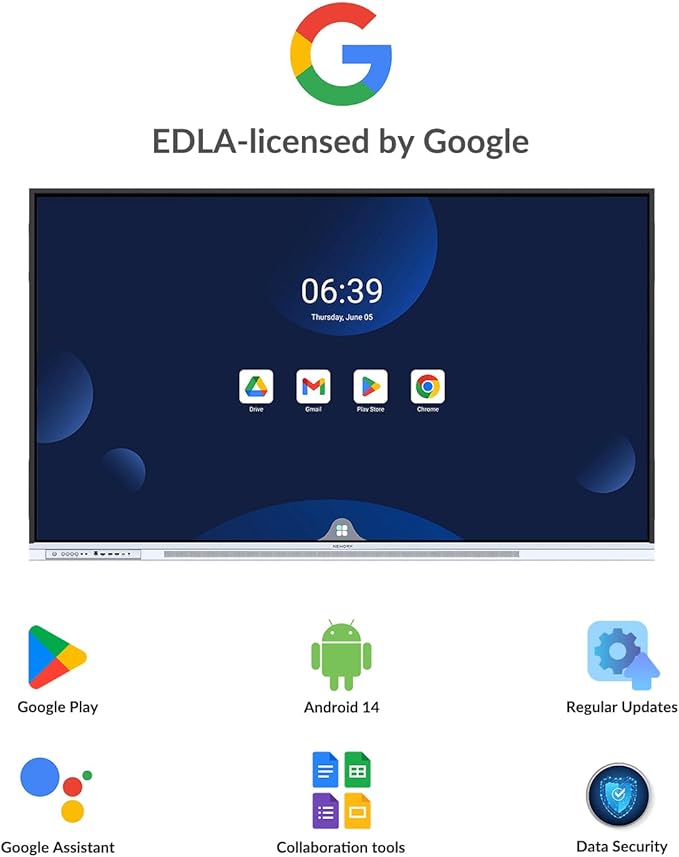 65 Inch 4K Smart Board - Google EDLA-Certified Interactive Whiteboard, Android 14, 50-Point Touch, Wireless Casting - Digital Whiteboard for Classrooms & Hybrid Offices (Board Only)
