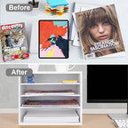 EMERIT Paper Organzier Wood Desktop Organizer Storage Letter Tray File Sorter with Adjustable Shelves for Home Office