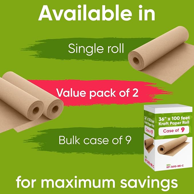 36" x 1200" (100 ft) Brown Kraft Paper Roll (Value Pack of 2), 45 lbs Thickness, Made in USA Colored Kraft Paper for School, Bulletin Board - Odorless, Non-Toxic, Safe for Kids