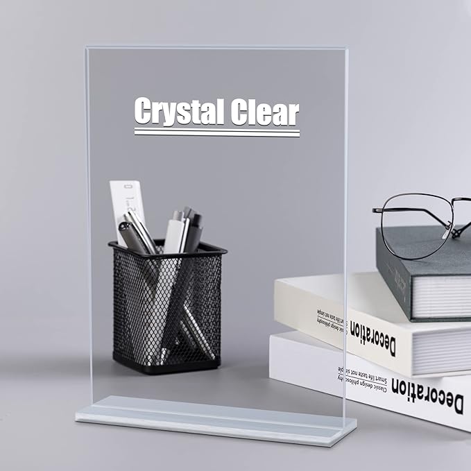 6pack Acrylic Sign Holder 5.5 X 8.5, Vertical T Shape Clear Plastic Menu Holder, Unbreakable Table Sign for Restaurant, Office, School, Store and Home Use