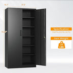 STANI Metal Garage Storage Cabinet with Lock, 71" Steel Lockable File Cabinet, Locking Steel Storage Cabinet with 5 Adjustable Shelves for Home, Office, Warehouse, Garage, School (Black)