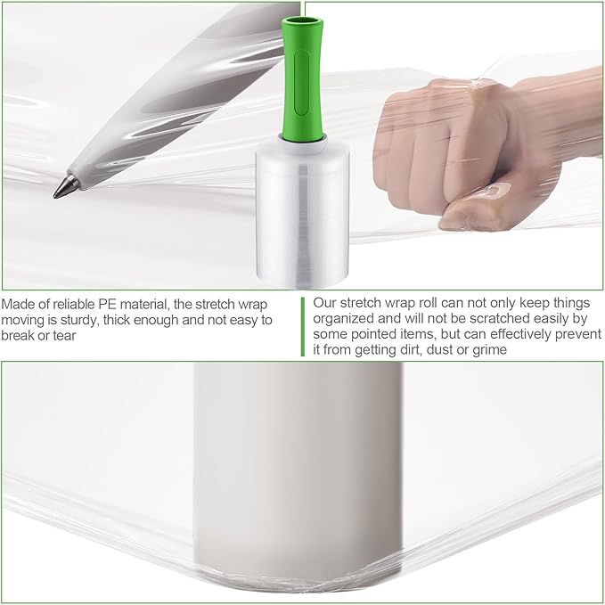 Jutom 16 Pcs Stretchy Wrap Roll Plastic Wrap for Moving with 2 Handles 5" x 1000 ft Packaging Shrink Film Self Adhering Shipping Supplies for Moving Furniture Pallet (Clear,Green)