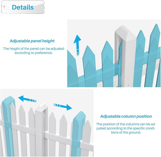 Patio Outdoor Fence 36"Hx84"L (4Sets) White Vinyl Picket Fence Panels Privacy Fence Decorative, PVC Garden Fence Temporary Fencing for Backyard Porch Dogs, Suitable for Soft Ground