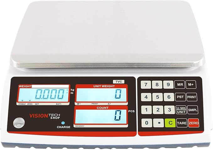VisionTechShop TVC-30 Counting Scale for Parts and Coins, Lb/Kg Switchable, 30lb Capacity, 0.001lb Readability