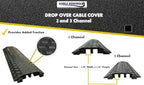 Kable Kontrol Drop Over Floor Cord Cover – 40” Inch Long 3 Channel Cable or Wire Protector – 5 Pcs Bulk Pack - Rubber Ramp for Indoor and Outdoor Use – Black