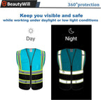 5 Pack Custom Safety Vest Customized Logo Mesh Vest Class 2 High Visibility Reflective Vest with Pockets Workwear（LightBlue Black，M ）