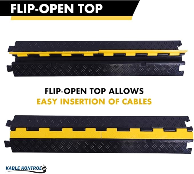Kable Kontrol Atlas Heavy Duty Cable Protector Ramp - 1 Channel Bulk Wholesale Pallet - 20 Pcs - 39" Long Black & Yellow - 24,000 Lbs Capacity - Rubber Speed Bump Wire Protector Cord Cover - CP9896