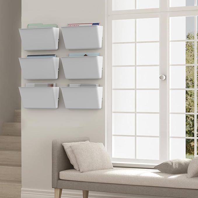 Clear Acrylic Single Pocket, Plastic Hanging Wall Mount File Holder for Office Home (White, 3 Pack)