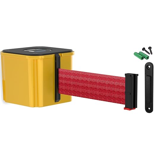 WM412 Retractable Belt Wall Mounted Yellow Crowd Control Barrier and Receiving End, 25' Red Belt