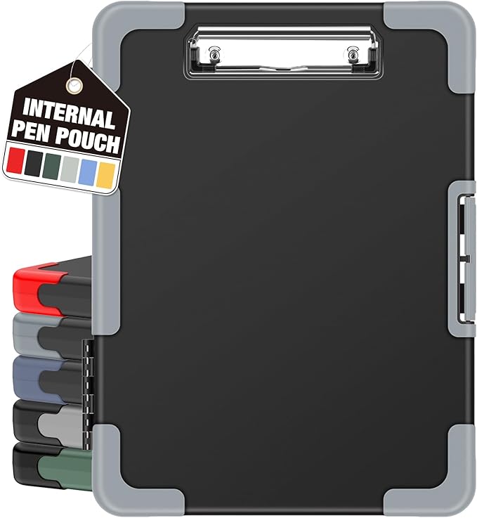Sooez Toughest Clipboard with Storage, Internal Pen Pouch Included, Letter/ A4 Size, Shockproof Heavy Duty Plastic Clip Boards 8.5x11”, High Capacity Clipboards Box Case for Contractor Trucker Driver