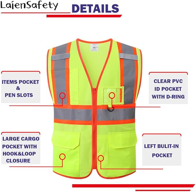 Reflective Safety Vest for Men Women with Multiple Pockets Class 2 High Visibility Mesh Vest Hi Vis Construction Work Vest,Meets ANSI/ISEA Standards(EK1-178-Yellow-XL)