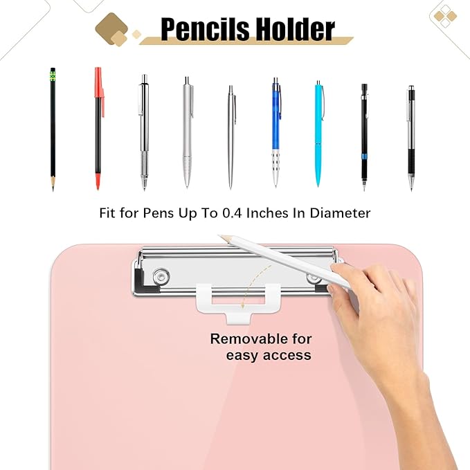 Hongri Plastic Clipboard with Pen Holder, Pink 8.5x11 Letter Size Clip Board for Classroom, Office, Students, Nurses and Women, Low Profile Clip, Size 12.5 x 9 in(Pack of 2)