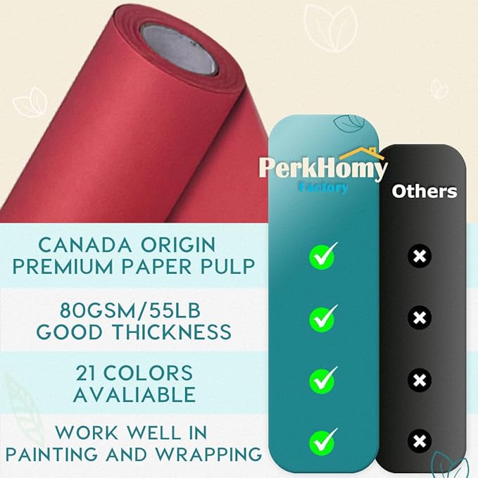 PerkHomy 24" x 1,440" (120') Red Kraft Paper Roll for Craft Bulletin Board Paper Art Table Covering Crafting Gift Wrapping Bouquet Packing Parcel 80GSM 55LB (Red, 24" x 120')