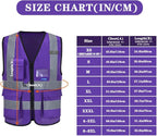 A-SAFETY Hi Reflective Safety Vest, Hi Vis Bright Neon Colors Safety Vest with 4 Reflective Strips 7 Pockets (4-5XL Purple)