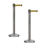 CCW Series RBB-100 - Set of 2 Stanchion Retractable Belt Barriers (11 Foot Belt, Yellow with"Caution - DO NOT Enter" Black Letters Belt with Satin Stainless Steel Post)