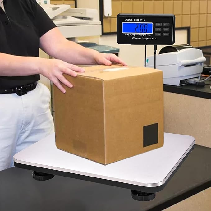 Shipping Scale 660lbs LCD Digital Postal Scale, Stainless Heavy Duty Postage Scale for Packages, 300kg Capacity Platform Scale for Shipping Weighing（14"X 12"）