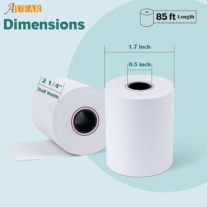 AUEAR, Thermal Cash Register POS Paper Rolls, 2 1/4" x 85' - BPA Free (200 Pack)