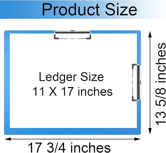 Acocony 11x17 Clipboard Double Clip Super Tough Extra Large Clipboard Not Fragile Low Profile Clip 11 x 17 Clipping PP Plastic Blue Pack of 2