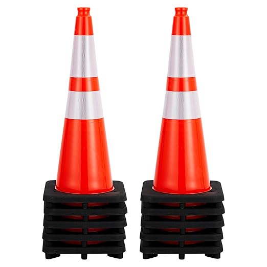 10 Pack 28 Inch Traffic Safety Cones - Parking Cones with Heavy Black Base and Reflective Collars, Orange Safety Cones for Parking Lot, Construction Work, Road Safety Control