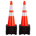 Traffic Cones 28", PeakPursuit 10 PCS Safety Cones, PVC Orange Safety Road Parking Cones with 2 Reflective Collars,Hazard Construction Cones for Home Traffic Parking