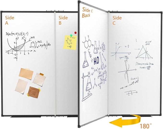 Large White Board for Wall,Magnetic Dry Erase Whiteboard,Foldable 72x48 Inches,Black Aluminum Frame, with 3PCS Detachable Marker Trays for Office and Home