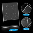 PecMuikee Slant Back Acrylic Sign Holder 8.5 x 11, Clear Picture Photo Frames Display Stand- Freestanding Tabletop Display Stand for Retail, Office, Restaurant , Flyers and Posters (24 Pcs)