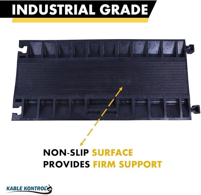Kable Kontrol Atlas Cable Protector Wire Ramp - 5 Channel – 1 Pc - 35” Long Black & Yellow - 24000 Lbs Load Capacity - Rubber Speed Bump Wire Protector Cord Cover - CP9975