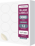 NextDayLabels - 2.5 Inch Round Sticker Labels (3000 Total) - Matte White Blank Laser/Inkjet Printer Labels - Circle Stickers (250 Sheets, 12 Per Sheet)