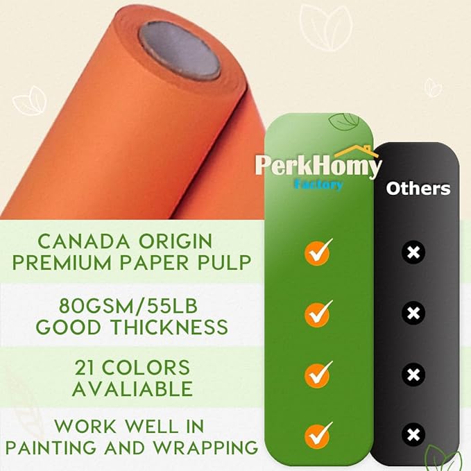 PerkHomy 48" x 1,440" (120') OrangeRed Kraft Paper Roll for Craft Bulletin Board Paper Art Table Covering Crafting Gift Wrapping Bouquet Packing Parcel 80GSM 55LB (OrangeRed, 48" x 120')