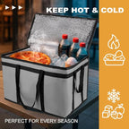 XXXL Insulated Food Delivery Bag - Reusable Thermal Cooler Grocery Bags for Catering & Delivery, Pizza Carrier for Events, Large Capacity Bag Keeps Food Hot/Cold for Shopping, Commercial (with Base)