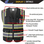 9 Pockes Black Reflecive Safety Vest for Men with Double Stitching Knots around All Pockets and Zipper High Visibility Mesh Construction Work Vest,Meets ANSI/ISEA Standards(EK176-Black-M)