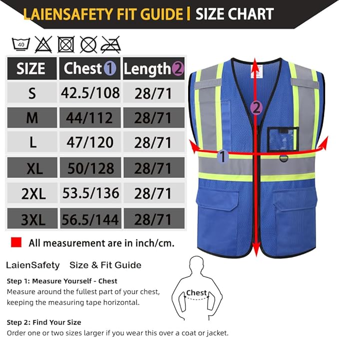 Hi Vis Reflective Safety Vest for Men Women with Multiple Pockets Mesh High Visibility Construction Work Vest,Meets ANSI/ISEA Standards(EK1-178-Blue-M)