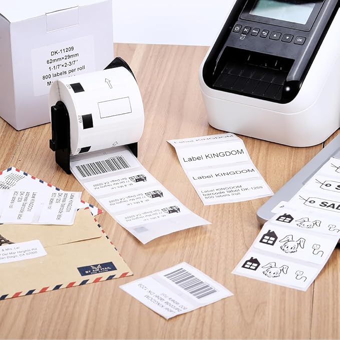 Replace for Brother (2.4 in x 1.1 in) DK-1209 White Label for Small Address/Barcode Labels, Roll of 800 Stickers use with QL-800 Printer, 29 x 62mm (5 Rolls+ 1 Reusable Cartridges)