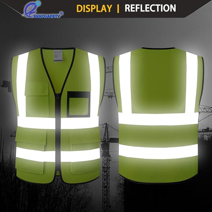 Hi Vis Reflective Safety Vest for Men Women Mesh Class 2 High Visibility Vest with Pockets,Meets ANSI/ISEA Standards(EK170-Mesh-Yellow-L)