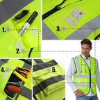YOWESHOP High Visibility Safety Vest Custom Your Logo Protective Workwear 5 Pockets With Reflective Strips Outdoor Work Vest (Pink (4XL))