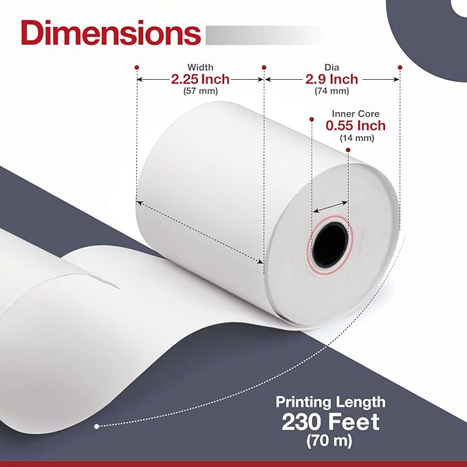 10 Rolls – 2 1/4" x 230' Thermal Paper Receipt Rolls | BPA Free, 55 GSM | Compatible Paper for Citizen, Casio, Epson POS Receipt Printers & Cash Registers
