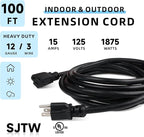 EP 100 Ft Outdoor Extension Cord - 12/3 SJTW Heavy Duty Black Extension Cable with 3 Prong Grounded Plug - Power Cord for Lawn, Garden, Appliances