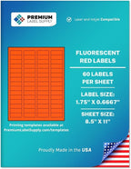 Premium Label Supply Bright Neon Color Fluorescent Sticker Labels - 1.75" x 0.6667" Return Address Labels - (Fluorescent Red, 60,000 Labels)