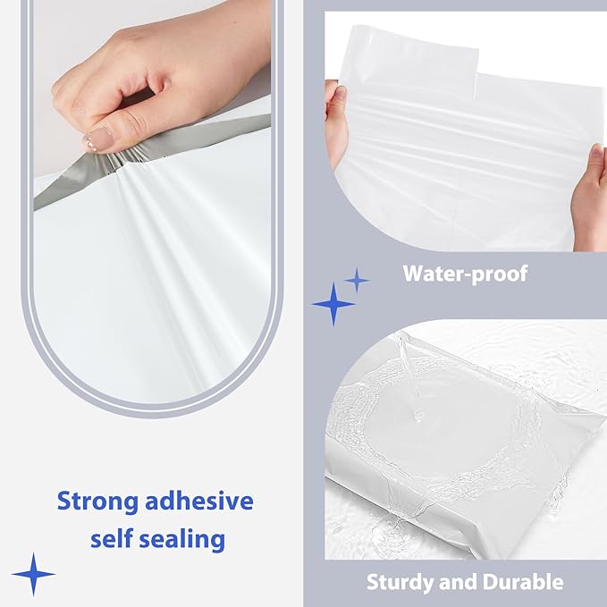 Fuxury Poly Mailers 17.7 X 22 Inches 50 Pcs,Bulk Shipping Bags for Clothing,Strong Adhesive Shipping Mailer for Small Business Suppliers,Self Seal Poly Bags Mailing Envelopes White
