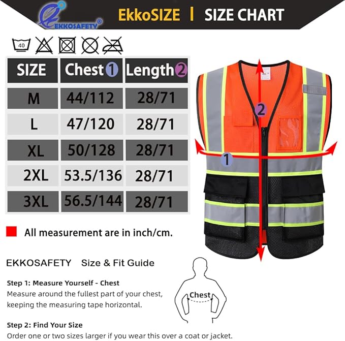 Reflective Mesh Safety Vest for Men Women with 5 Pockets and Zipper Front High Visibility Mesh Vest Hi Vis Construction Work Vest,Meets ANSI/ISEA Standards(EK175-Orangeblack-2XL)