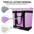 Insulated Reusable Tote Bag for Grocery Shopping for Women/Men, Pizza/Food Delivery Bag to Keep Food Cold/Hot for Commercial Delivery Services, Cooler bags for Travel/Beach/Picnic, Lavender