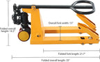 Tory Carrier Mini Hand Pallet Jack Truck, 2200 Lbs Capacity, 31.5" Lx15 W Fork Size Narrow Pallet Jack, Small Size Manual Pallet Trucks with Foldable Forks and Handle