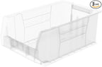 Akro-Mils 30281 Super-Size AkroBins Plastic Storage Bins, Space-Saving Stackable Bins for Garage, Classroom, Warehouse Organization, 20-Inch L x 12-Inch W x 8-Inch H, Clear, 3-Pack