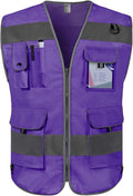 TCCFCCT High Visibility Vest 9 Pockets Hi Vis Reflective Safety Vest for Men Women, Construction Vest with Reinforced Sewing, Durable to Use, Meets ANSI/ISEA Standards, (Purple, 4X-Large)