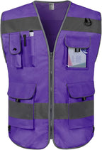 TCCFCCT Safety Vest 9 Pockets High Visibility Reflective Safety Vest for Men Women, Hi Vis Work Vest with Reinforced Sewing, Durable to Use, Meets ANSI/ISEA Standards, (Purple, 3X-Large)