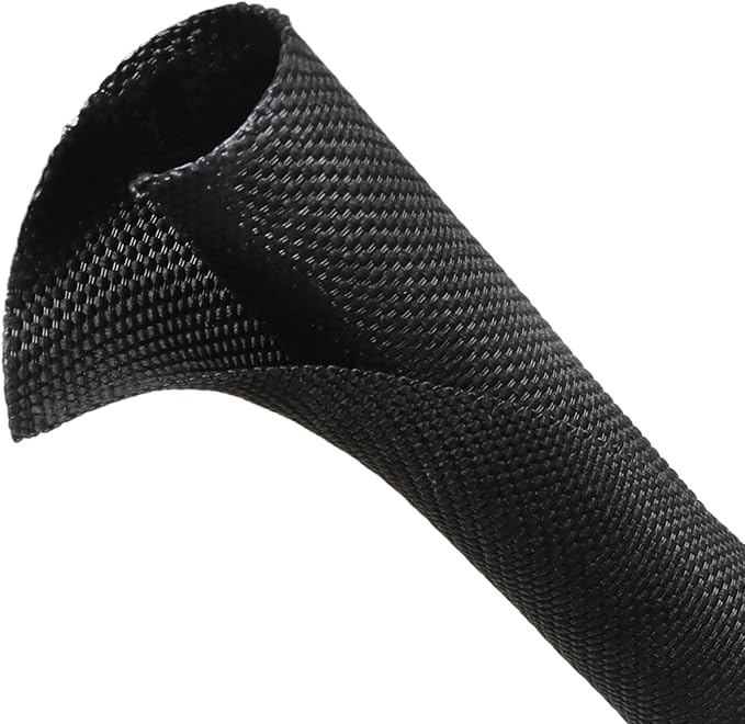 Automotive Wire Loom Tubing, Split Braided Cord Protectors from Pets No Chew, Flexible Cable Sleeve Cable Management for TV/Computer/Electric Wires (Black, 5/16"-10ft)