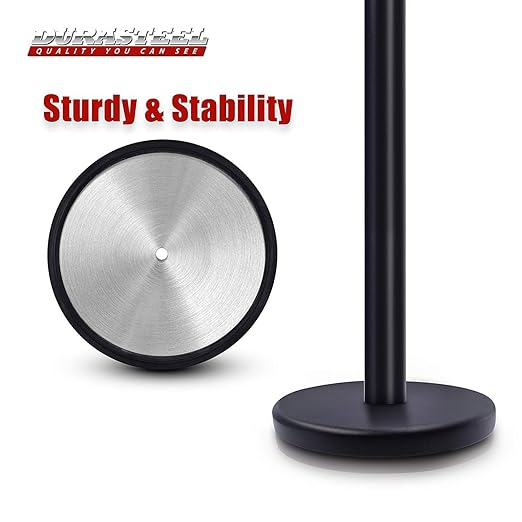 DuraSteel Black Crowd Control Barriers Stanchions with Retractable Belts - Metal Stanchion Posts w/ 6.5ft Black Retractable Barrier Belt Ropes - Queue VIP Safety Line Dividers - Set of 2 Stantions