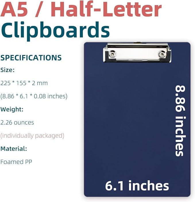 Small Clipboards 6" X 9" Mini Clipboards 4-Pack Half Letter Memo Size Clipboard Menu Pads Receipt Clips for School Office Restaurant Cafe Hotel (Black Clip)