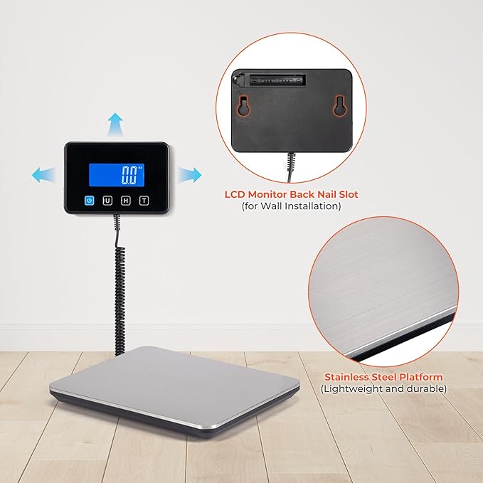 MUNBYN Shipping Scale, 440lb/1.8oz Digital Postal Scale for Packages with Hold/Tare Function, Backlit LCD, Battery & Cable Included, Postage Scale for Small Business, Packages, Luggage, and Home Use